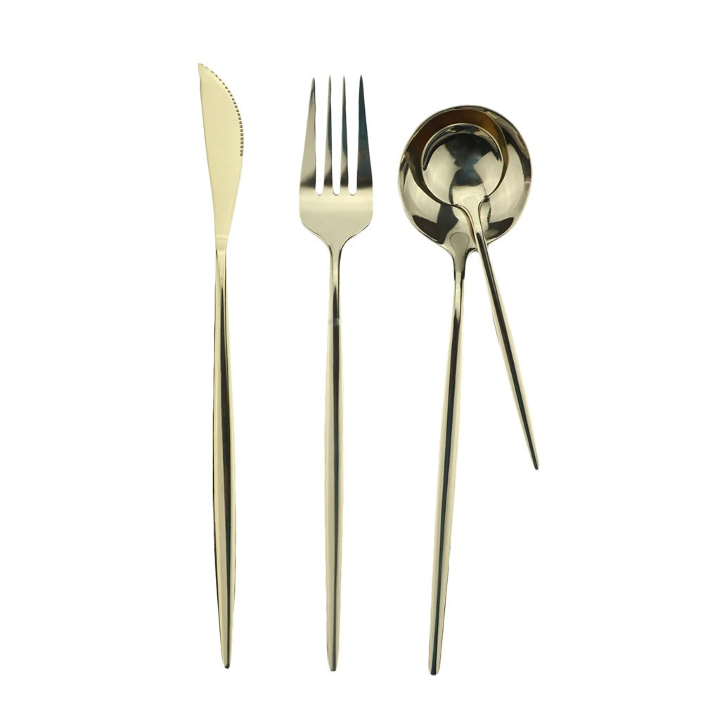 4pcs/set Blue Dinnerware Set Stainless Steel Gold Cutlery Dinner Set