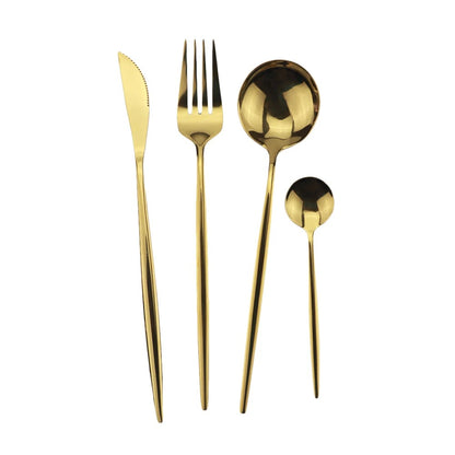 4pcs/set Blue Dinnerware Set Stainless Steel Gold Cutlery Dinner Set