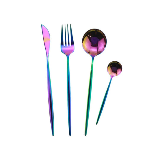 4pcs/set Blue Dinnerware Set Stainless Steel Gold Cutlery Dinner Set