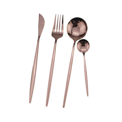 4pcs/set Blue Dinnerware Set Stainless Steel Gold Cutlery Dinner Set