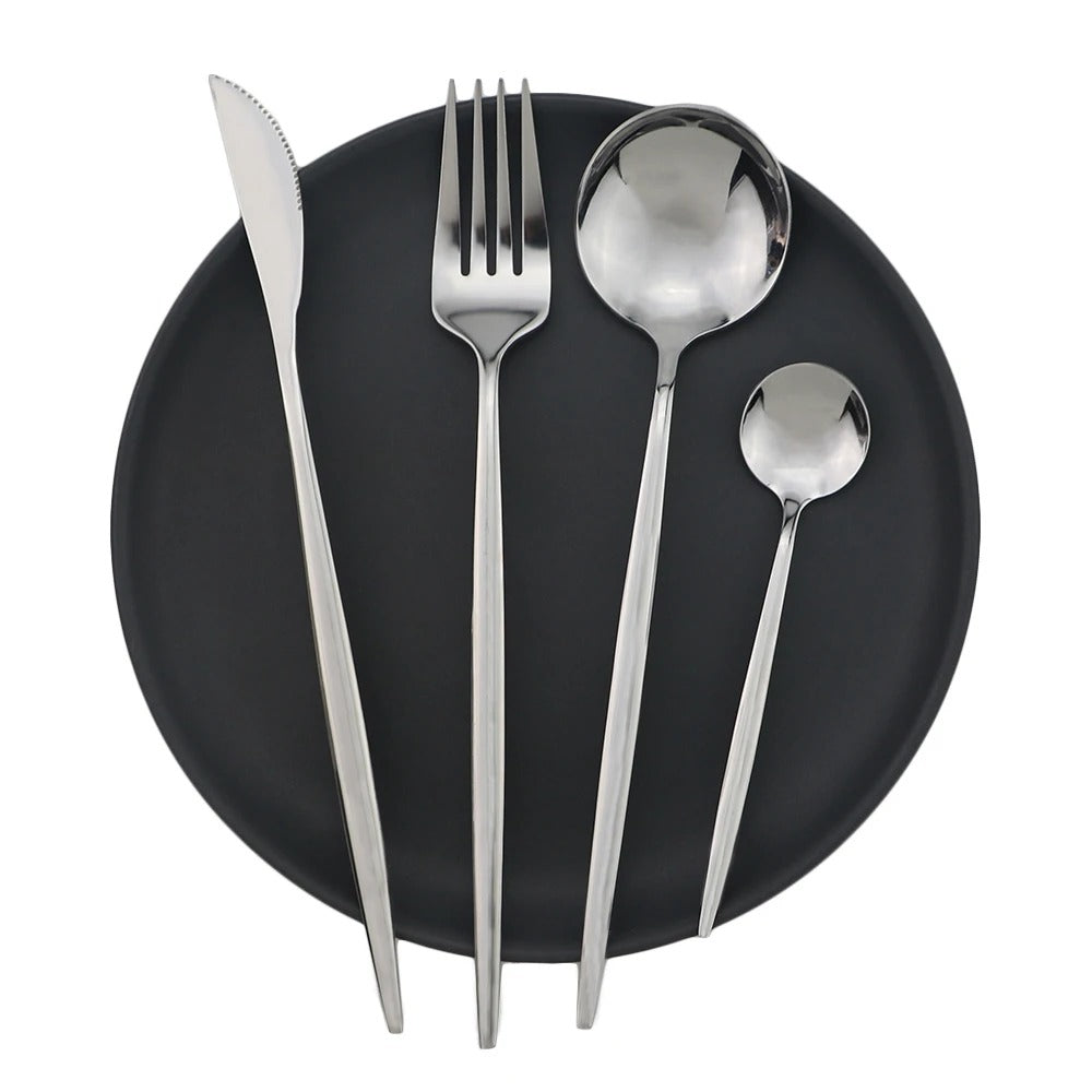 4pcs/set Blue Dinnerware Set Stainless Steel Gold Cutlery Dinner Set