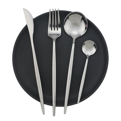 4pcs/set Blue Dinnerware Set Stainless Steel Gold Cutlery Dinner Set