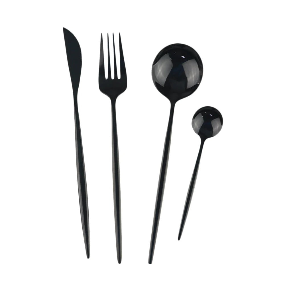 4pcs/set Blue Dinnerware Set Stainless Steel Gold Cutlery Dinner Set